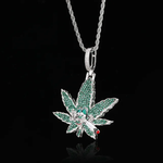 High Weed Leaf Iced Out Pendant