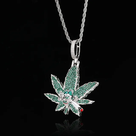 High Weed Leaf Iced Out Pendant