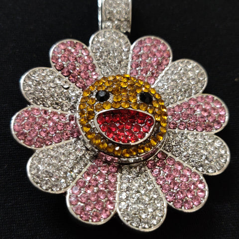 Murakami Flower Iced Out Pendant (Pink)