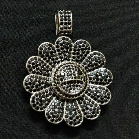 Murakami Flower Iced Out Pendant (Black Silver Plated)