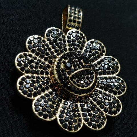 Murakami Flower Iced Out Pendant (Black Gold Plated)